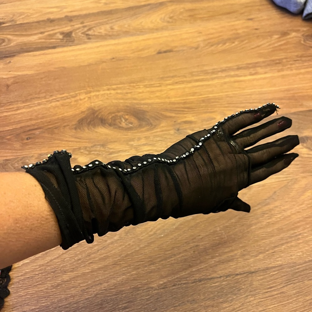 Black sheer evening gloves